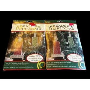 Vtg 1997 Fibre Craft Christmas Ornament Kit Beaded Heirloom Candles Set Of 2 NOS